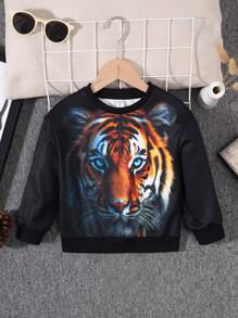 SHEIN Young Boy Tiger Print Sweatshirt - Black - View 5