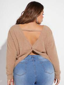 SHEIN SXY Plus Twist Back Fluffy Knit Sweater