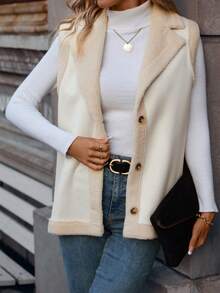 SHEIN Frenchy 毛絨內襯外套馬甲 - 杏色 - 查看 6