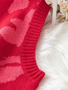 Calvaya 大碼圖形圖案毛衣背心 - 紅色 - 查看 3