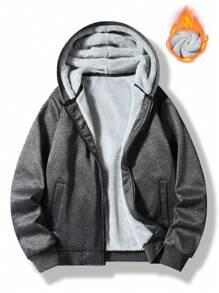 Manfinity Homme Loose Fit Men's Thermal Lined Zip Up Hooded Jacket - Dark Grey - View 1