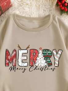 SHEIN EZwear Christmas Print Thermal Lined Sweatshirt - Khaki - View 3
