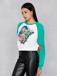 JUSTICE LEAGUE X SHEIN 人物和字母圖案插肩袖運動衫 - 彩色 - 查看 4