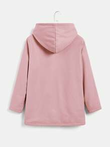 SHEIN EZwear Hơn Túi Kép Nút phía trước Áo trùm đầu - Bụi hồng - Xem 2