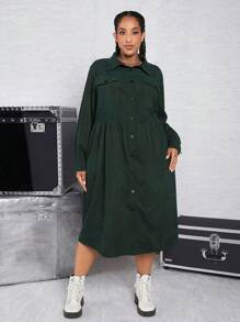 SHEIN CURVE+ Talla grande Vestido camisero con bolsillo con solapa con botón delantero