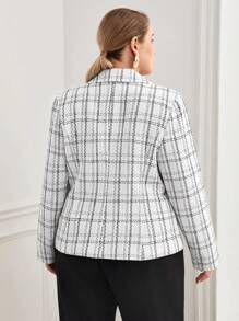 BizChic Plus Plaid Double Breasted Tweed Blazer - White - View 2