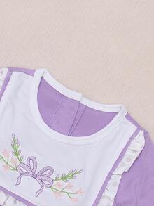 2入組嬰兒女孩優雅的花卉刺繡白色圓領上衣和波點短褲套裝,適用於假期和送禮