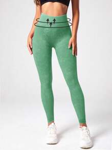 Yoga Trendy Tie Dye Tummy Control Sports Leggings - Green - View 4