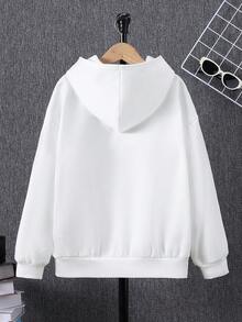 SHEIN 青少年男孩日文字母和数字图案连帽保暖卫衣 - 白色 - 查看 2