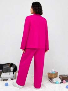 SHEIN EZwear Hơn Cổ áo Blazer & quần - Màu Hồng Tươi - Xem 2