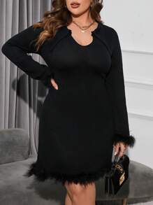 SHEIN Clasi Hơn Trang trí Fuzzy Váy len bó sát - màu đen - Xem 1