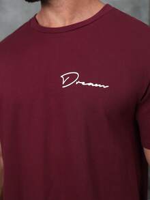 GENTILAND Men Plus Letter Graphic Tee & Sweatpants - Red - View 6