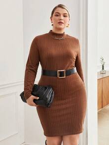 BizChic 大碼素色小高領緊身洋裝不附腰帶 - 棕色 - 查看 7