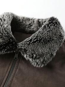 Manfinity Homme Loose Fit Men's Thermal Lined Jacket With Borg Collar - Brown - View 3