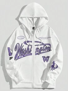 Prep 男士字母圖案拉鍊束緊帽衫 - 白色 - 查看 1