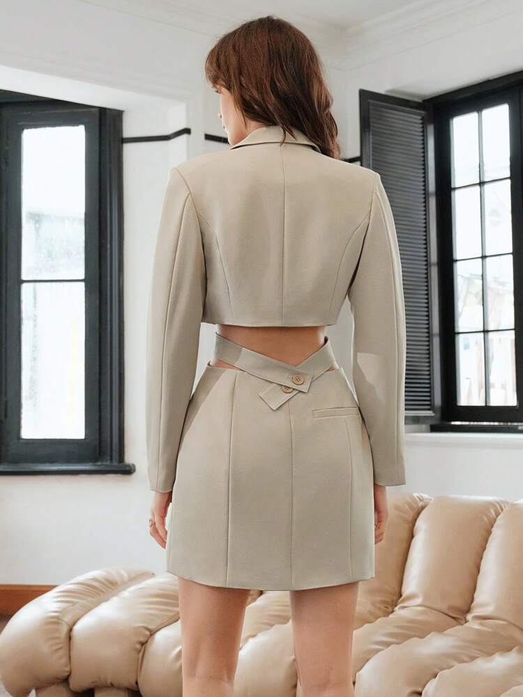 Cut Out Waist Single Button Placket Dress