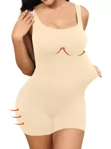 Plus Solid Underwire Shapewear Romper - Apricot - View 4
