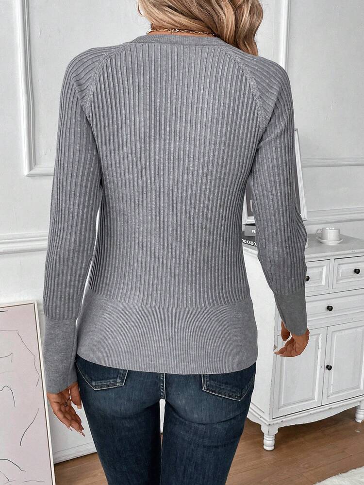 Button Detail Raglan Sleeve Sweater