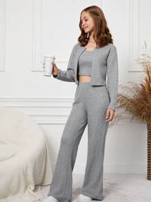 RueChic Tween Girl 3pcs Solid Cami Top & Pants & Jacket - Pink - View 4