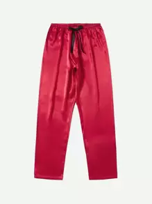 5 件套对比色蕾丝腰带缎面睡衣套装 - 酒紅色 - 查看 3