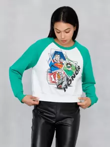 JUSTICE LEAGUE X SHEIN 人物和字母圖案插肩袖運動衫 - 彩色 - 查看 3