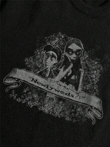 ROMWE MEN Corpse Bride | ROMWE 男式圖案落肩毛衣 - 黑色 - 查看 5