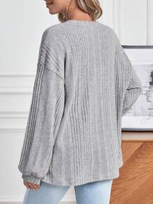 SHEIN 孕婦落肩袖條紋針織T恤 - 灰色 - 查看 2