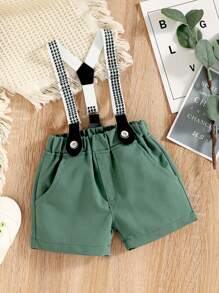 Baby Boy Bow Front Shirt & Suspender Shorts