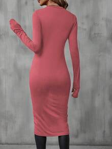 SHEIN LUNE Solid Tulip Hem Tee - Watermelon Pink - View 2