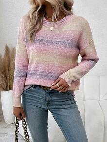 SHEIN Essnce 漸層落肩袖套頭毛衣 - 彩色 - 查看 3