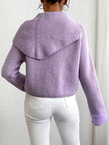 SHEIN Privé Jersey aplique doblado cuello de manga raglán - Morado - Ver 2