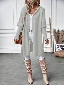 SHEIN Essnce Batwing Sleeve Hooded Duster Cardigan - Grey - View 6
