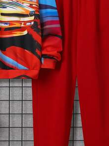 SHEIN 男大童汽車印花連帽衫和運動褲 - 彩色 - 查看 3