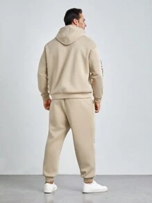 Manfinity VCAY Men Plus Floral Print Drawstring Hoodie & Sweatpants, For Fall Winter - Khaki - View 2