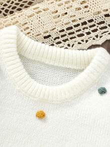 Baby Girl Pom Pom Detail Sweater - White - View 3