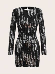 SHEIN BAE Crisscross Backless Sequin Bodycon Dress - Multicolor - View 9