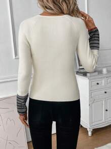 SHEIN LUNE Suéter De Manga Raglán Con Empalme Geométrico Para Mujer - Albaricoque - Ver 2