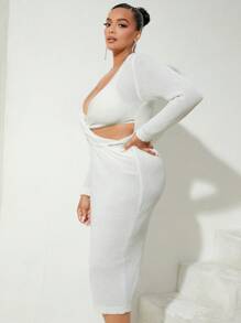 SHEIN SXY Plus Twist Cut Out Front Sweater Dress - White - View 5