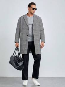 Manfinity VCAY Men Plus Houndstooth Print Lapel Neck Overcoat, For Fall Winter - Multicolor - View 5