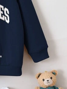 SHEIN 小男孩熊和字母图案卫衣 - 藏蓝色 - 查看 5