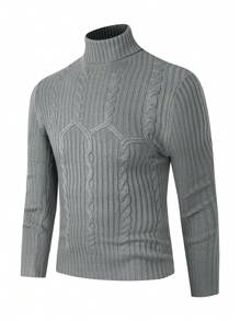 Manfinity Homme 男士高領麻花編織套頭毛衣 - 灰色 - 查看 1