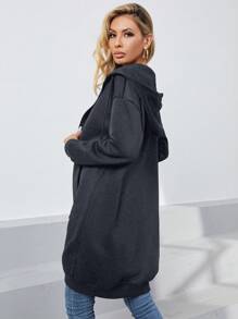 INAWLY Zip Up Drop Shoulder Drawstring Hoodie,Long Sleeve Tops Graduation,Back To School Outfits,Graduation,Teacher Outfits For Women,Back To School Pullover Fall Outfit - Dark Grey - View 2