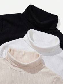 SHEIN LUNE 3入組素色高領條紋針織T恤 - 彩色 - 查看 6