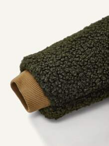 Baby Boy Contrast Binding Hooded Winter Jacket - Army Green - View 6