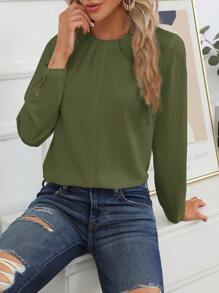 SHEIN Essnce 素色後鎖孔襯衫 - 軍綠色 - 查看 6