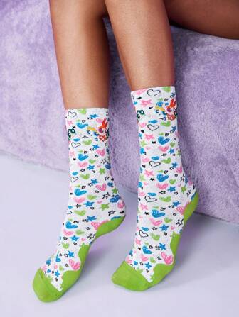 The Powerpuff Girls | ROMWE 1 Paire De Chaussettes À L'équipage Pour Femmes Avec Impression De Dessins Animés