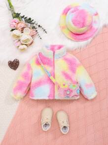 SHEIN 女嬰紮染絨毛外套&包&帽