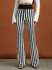 SHEIN Tall In sọc Quần ống loe - màu đen - Xem 1