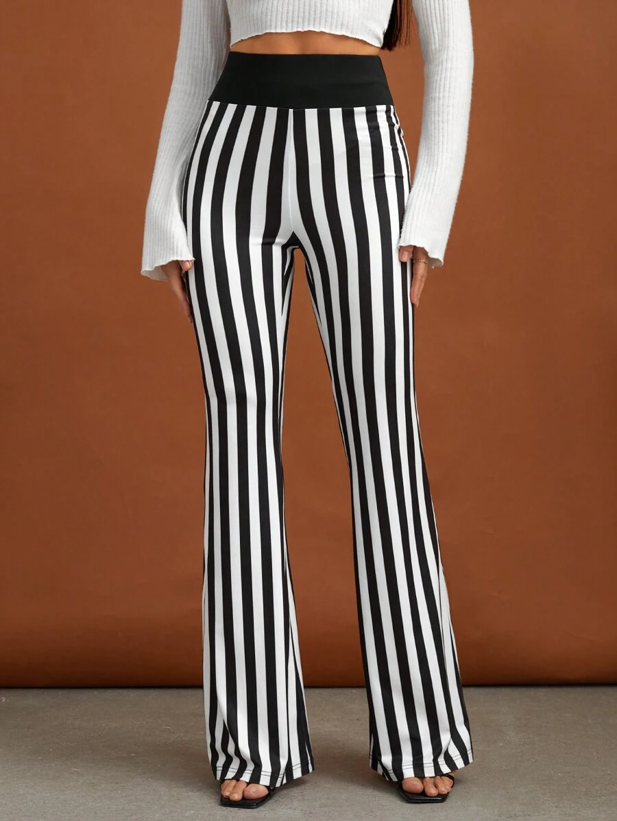 SHEIN Tall In sọc Quần ống loe - màu đen - Xem 1