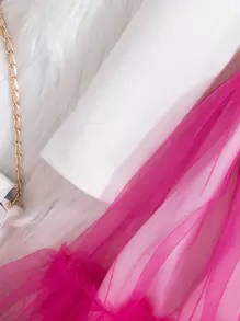 Baby Girl Letter Graphic Mesh Overlay Dress - Multicolor - View 4